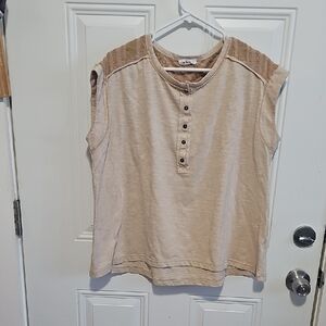 In Bloom Beige Muscle Tee with Lace Accents